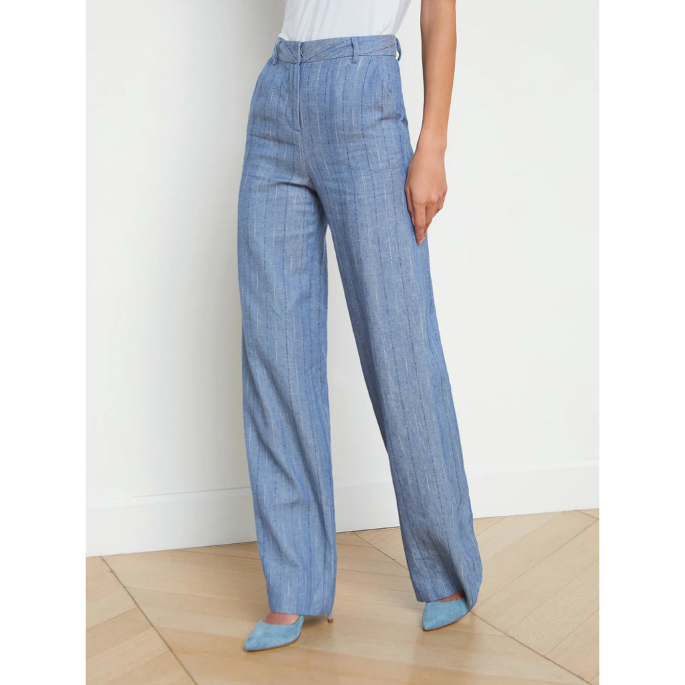 NWT L'Agence Livvy Pinstripe Straight Leg Trousers Blue Pants $450 - Size 4 / S